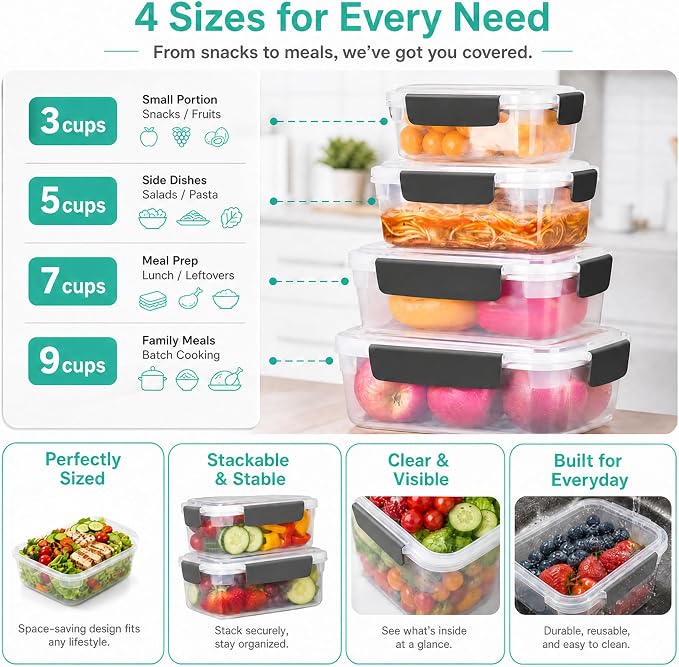 YORY 9 cup Plastic Food Storage Containers - Image 3