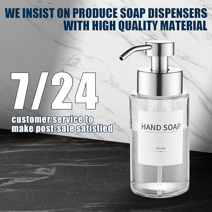 Glass Foaming Hand Soap Dispenser, 10 oz Easy Refill Glass Soap Dispenser - Image 7