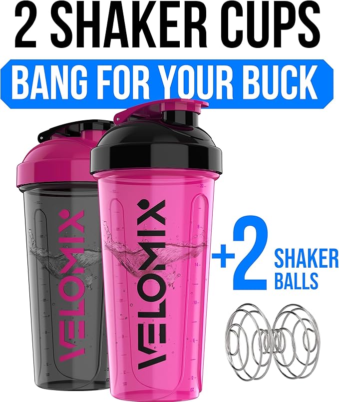 VELOMIX -2 Pack- 28 oz Protein Shaker Bottles - Image 2