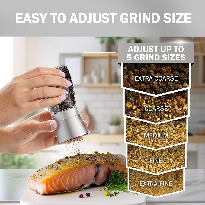 Home EC Original Stainless Steel Sea Salt and Pepper Grinder Set of 4 - Image 2