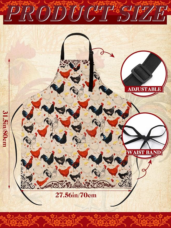 Geetery 4 Pcs Chicken Aprons for Women Rooster Print Apron Waterproof - Image 3