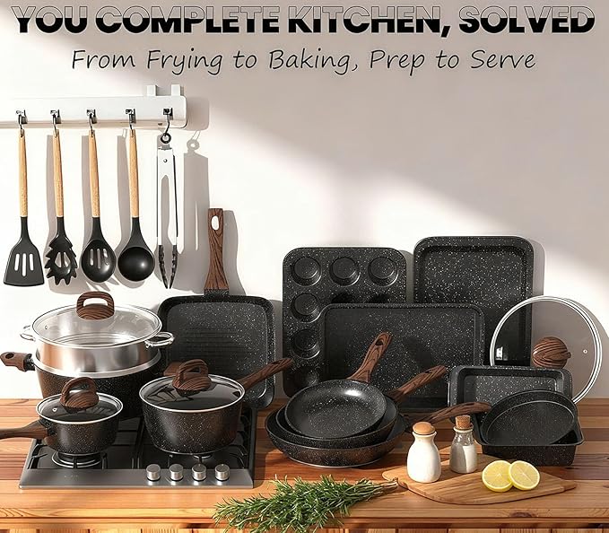 Pots and Pans Set Non Stick, 31 Piece Kitchen Induction Cookware & Bakeware Set - Image 3