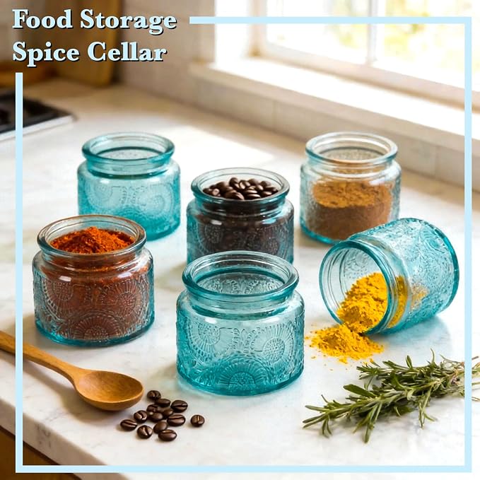 4 oz Blue Mini Glass Jars with Airtight Bamboo Lids 6 pack, Decorative Small - Image 2