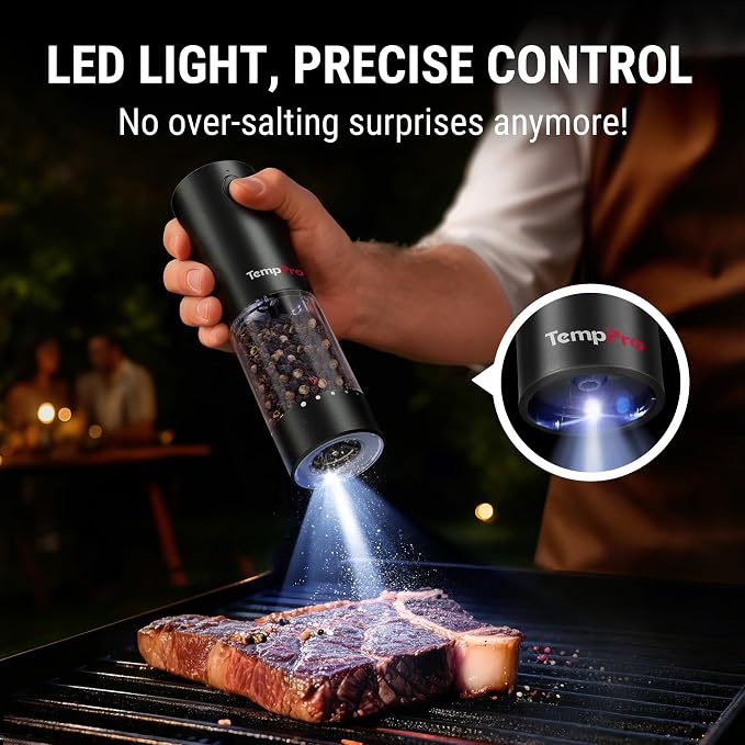 TempPro Electric Salt and Pepper Grinder Set Rechargeable, 110ml Automatic - Image 7