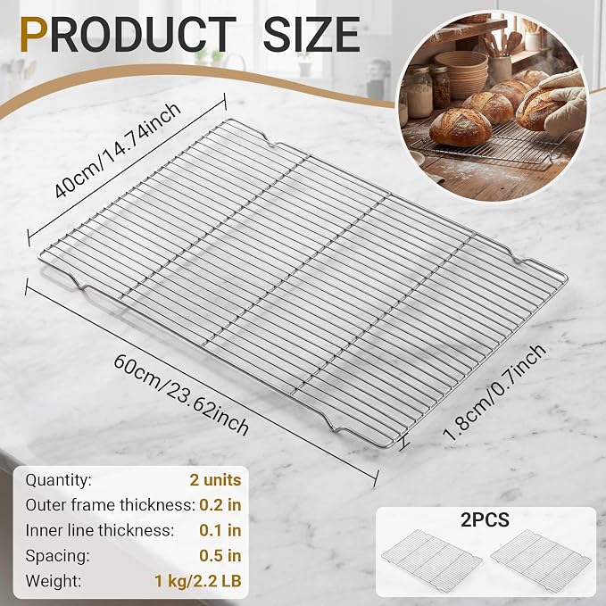 Lounsweer 2 Pack Cooling Racks, 24L x 16W x 1H Stainless Steel Wire Rack - Image 2