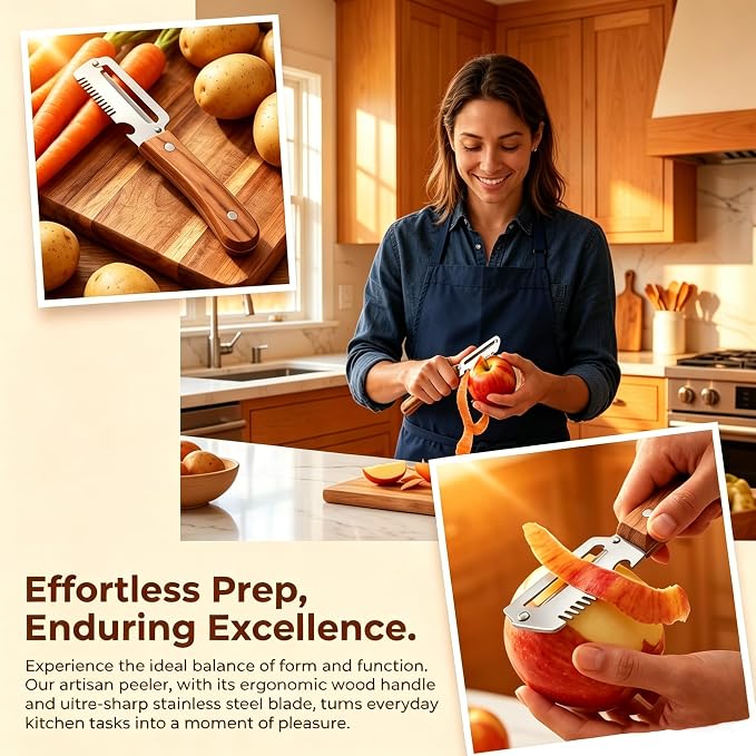 Multi-Functional Vegetable Peeler, 3 in 1 Multi Functional Wooden Handle Peeler - Image 5