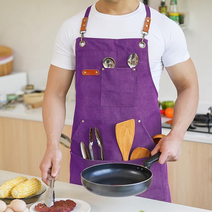 Aoomzoon Canvas Aprons for Men Chef Apron, Work Apron - 16oz Heavy Duty Cross - Image 2