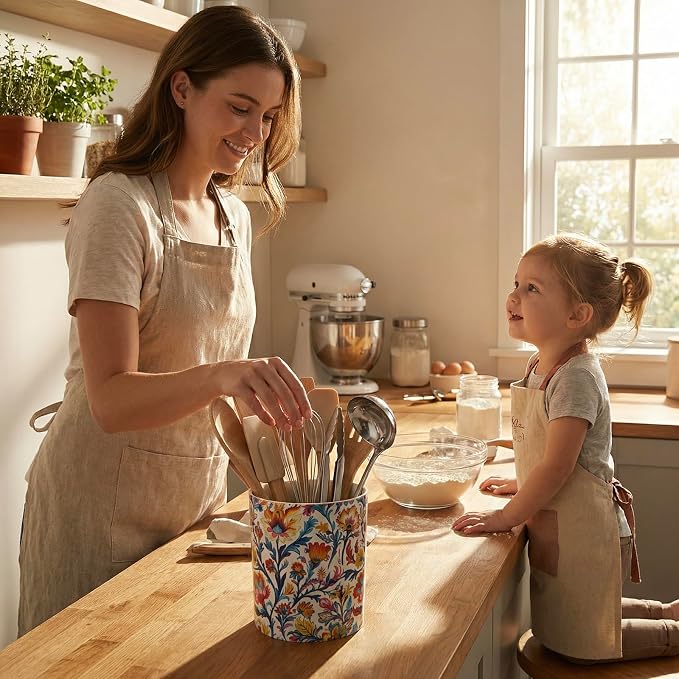 MyGift Vibrant Paisley Floral Ceramic Kitchen Utensil Holder – Decorative Crock - Image 4