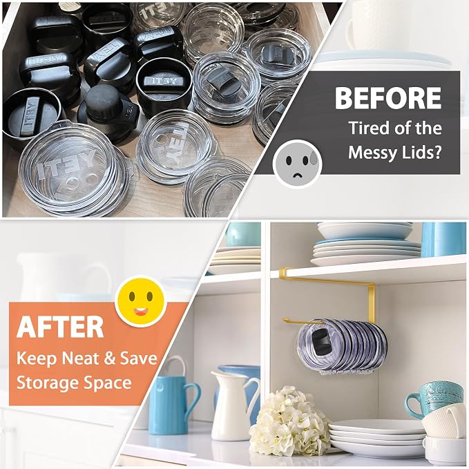 Tumbler Lid Organizer, Horizontal Tumbler Lid Storage Hook Up to 10 Lids - Image 5