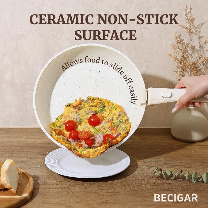 BECIGAR 8pcs Ceramic Pots and Pans Set, Non Stick Cookware Set, Detachable - Image 3