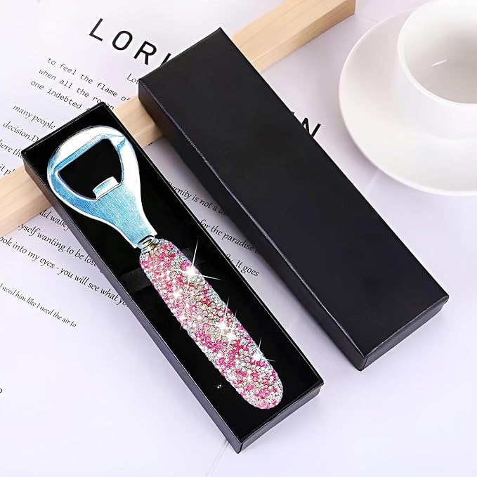 Handcrafted Pink Crystal Bling Beer Opener – Sparkle Diamond Bottle Openers - Image 2