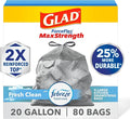 Glad ForceFlex MaxStrength XL Kitchen Trash Bags, 20 Gal, Fresh Clean, 80 Ct by GladTrashFoodStorage