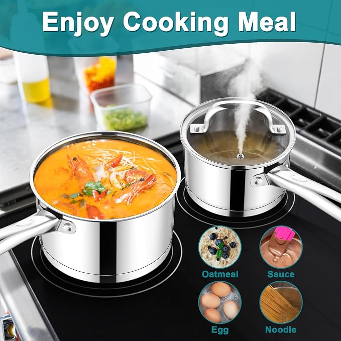 E-far Stainless Steel Saucepan - 2QT & 3QT - Image 4