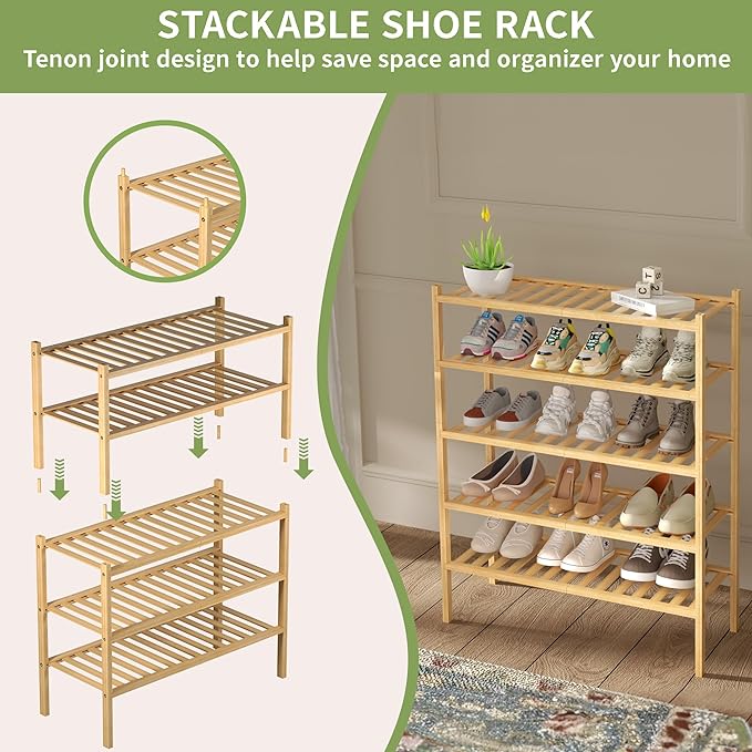 ROMGUAR CRAFT 2 Tier Bamboo Shoe Rack - Image 5