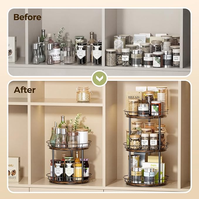 LAMU 12'' Lazy Susan Turntable Organizer, 3 Tier Round Rotating Spice Rack - Image 4