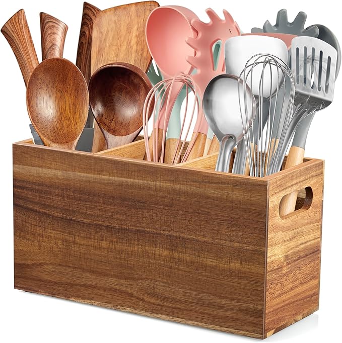 ALELION Acacia Wood Utensil Holder Organizer by ALELION