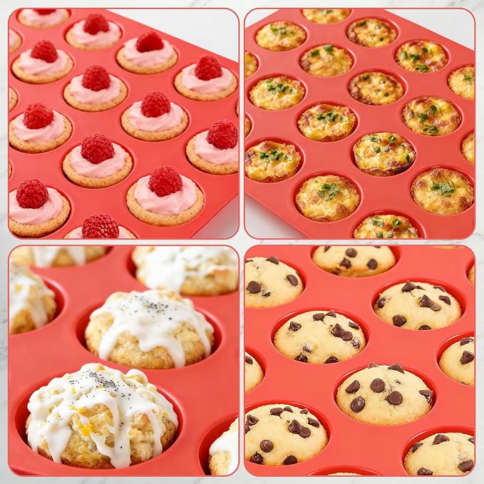 CAKETIME Silicone Mini Muffin Pan, 24 Cups Mini Cupcake Pans Silicone Muffin Tin - Image 6