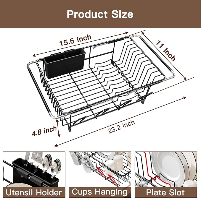 Over the Sink Expandable Dish Drainer Drying Rack In Stainless Steel - Image 2