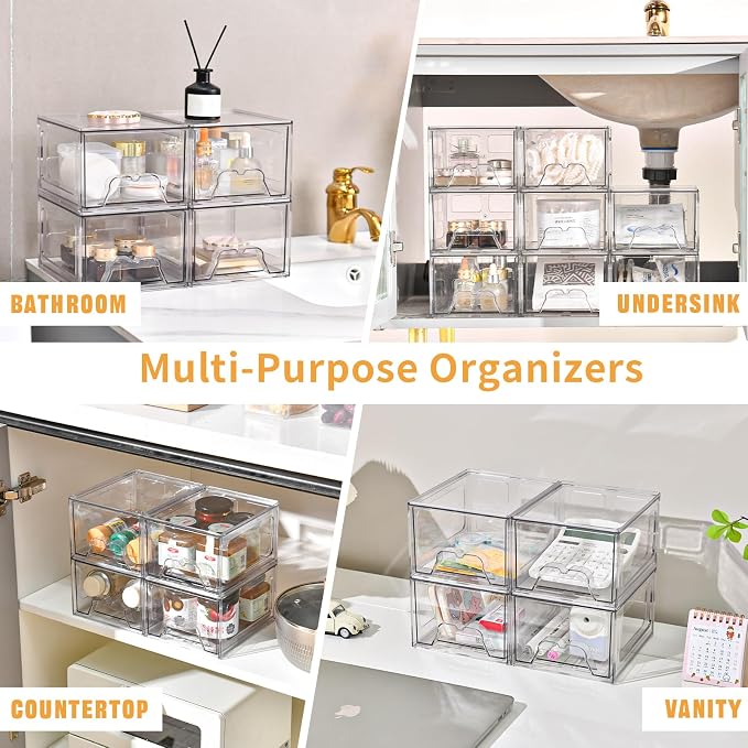 Stebopum 8 Pack Stackable Makeup Organizer, 4.4'' Tall Acrylic Bathroom Makeup - Image 7