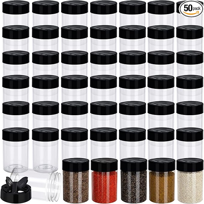50 Pack 5.5 oz Spice Jars Plastic Clear Empty Bottles by Yiyiring