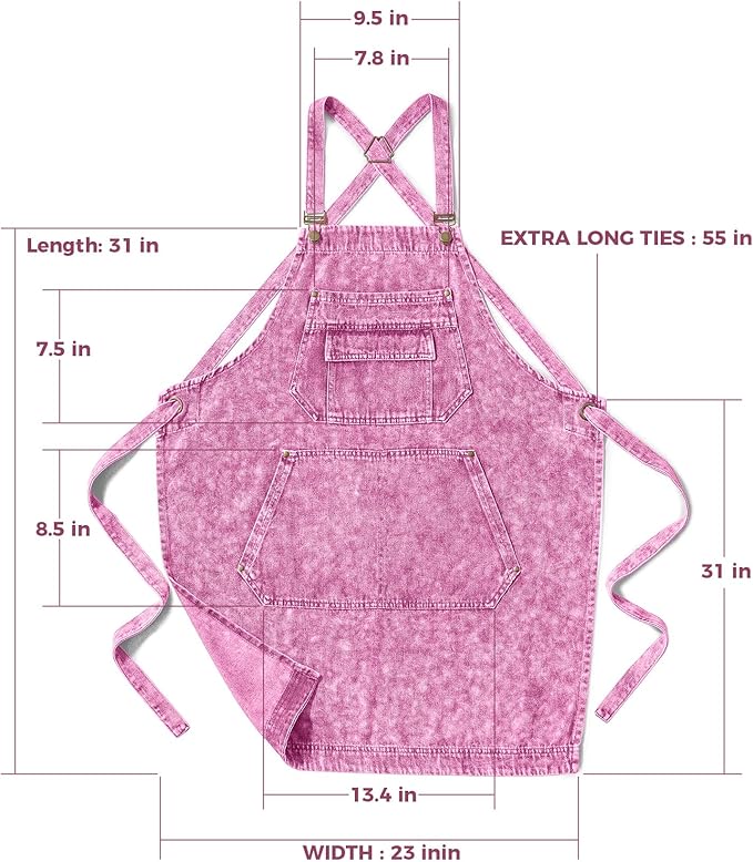 Denim Apron with Pockets for Hair Stylist Gardening Craftsmen Barista Women - Image 7