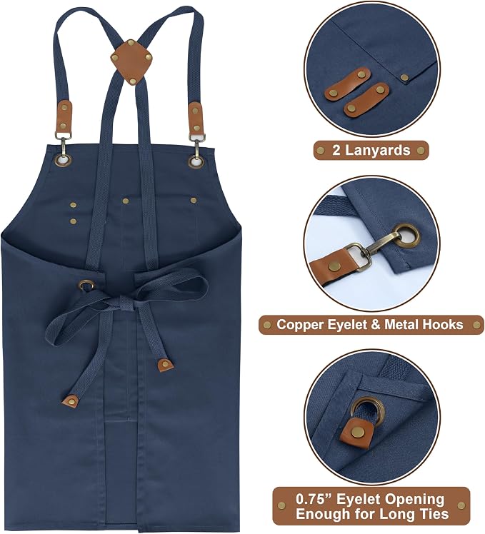 RUVANTI Work Aprons for Men, Oil & Water Repellent, PolyCotton Cross Back - Image 6