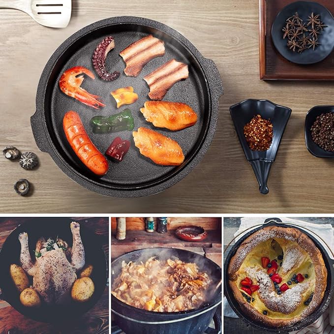 Overmont Camp Dutch Oven Pre Seasoned Cast Iron Lid Also a Skillet Casserole Pot - Image 5