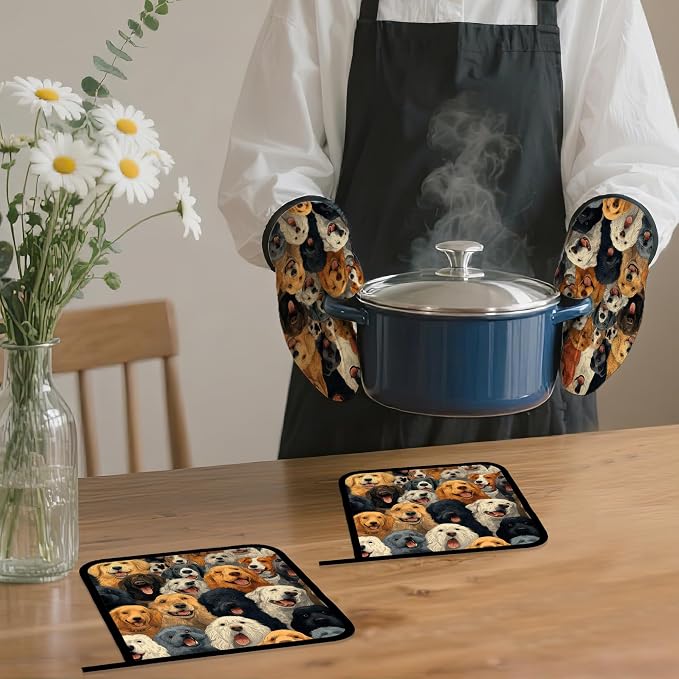 Funny Cute Dog Oven Mitts and Pot Holders Set, Kitchen Decor Heat Resistant Non - Image 7