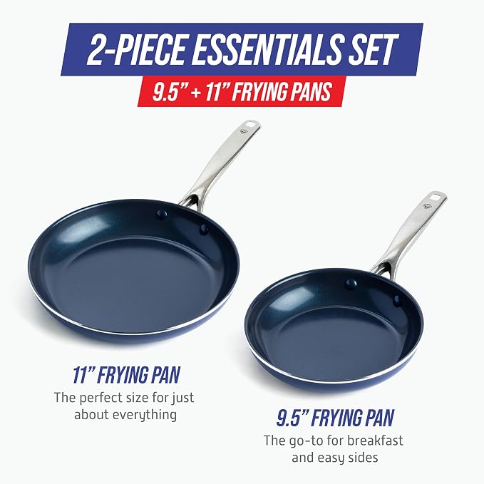 Blue Diamond 9.5” and 11" Frying Pan Skillet Set, Diamond Infused PFAS & - Image 4