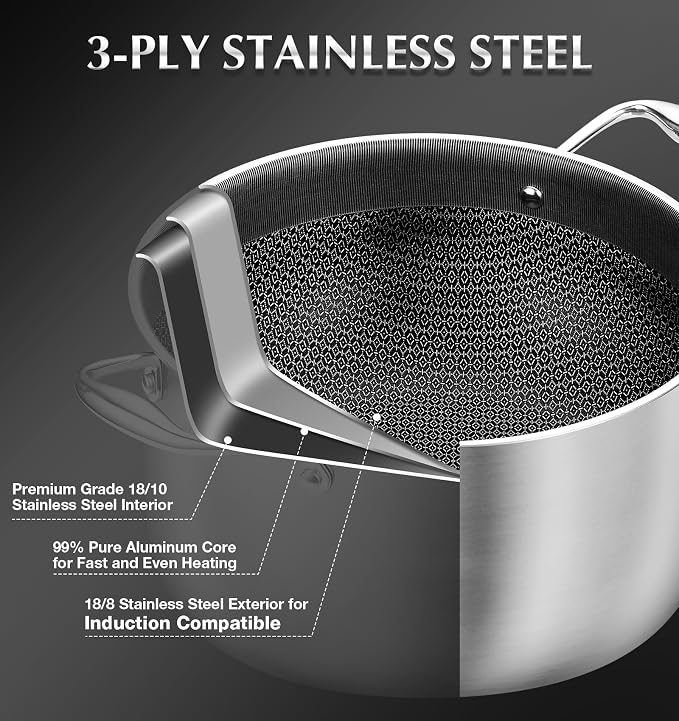 KOCH SYSTEME CS Triply Stainless Steel Pot 6 Quart, Nonstick Hybrid 18/10 - Image 3