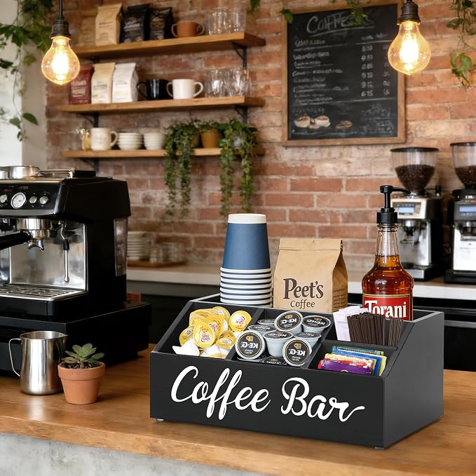 Coffee Station Organizer for Countertop, Wood Coffee Bar Organizer for - Image 2