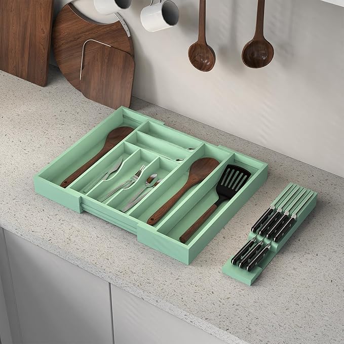 Bamboo Kitchen Drawer Organizer, Expandable Silverware Organizer - Image 6