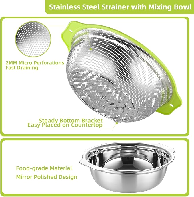 Colander Stainless Steel Microporous, 5QT Large Capacity Rice Washer - Image 5