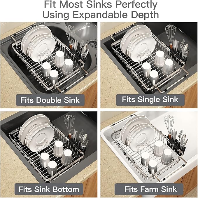 MAJALiS Dish Drying Rack Over The Sink, Expandable Stainless Steel Dish Drainer - Image 4