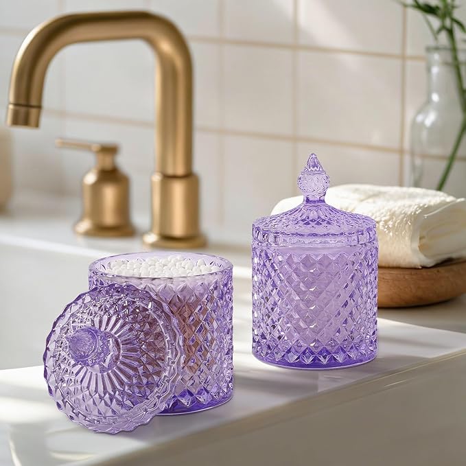 rejomiik 2 Pack Qtip Holder Thick Glass Apothecary Jars - Image 2