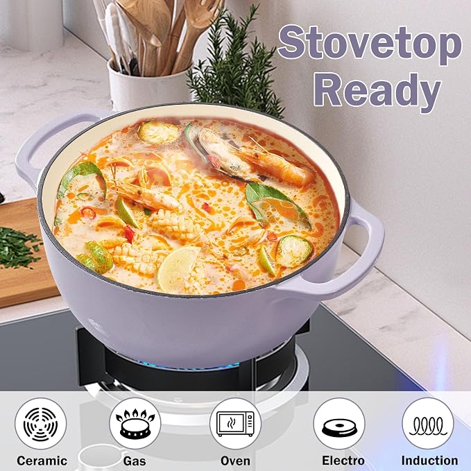 Vivicreate 6 Quart Enameled Cast Iron Dutch Oven Pot - Image 5