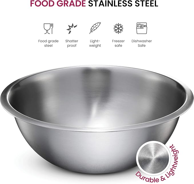 FineDine Stainless Steel Mixing Bowls Set, Dishwasher Safe, 6 Piece Metal - Image 3