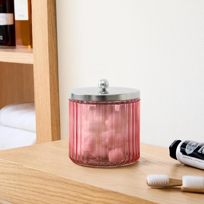 KMwares 2-Pack Pink Glass Bathroom Canister Set - Image 4