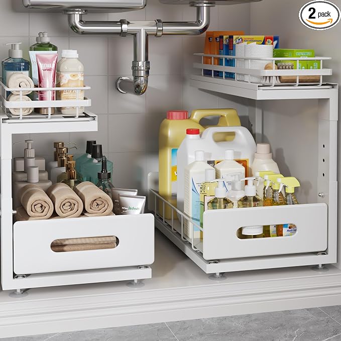 Under Sink Organizer Upgrade To Professional Rails, 2-Tier Dual Pull Out by UnderSinkOrganizer