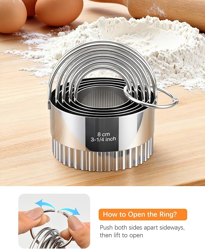 Biscuit Cutter Set with Handle, 5 Piece Stainless Steel Fluted Round Cookie - Image 6