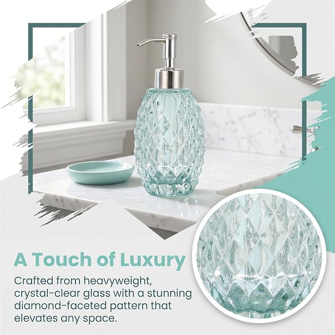 MALACHI Soap Dispenser Set, Crystal-Textured Diamond Glass - Image 4