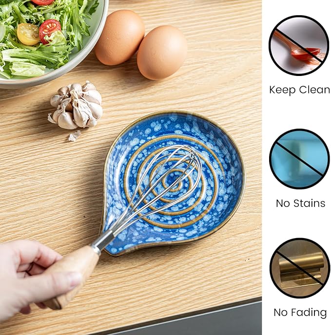 LAUCHUH Spoon Rest for Stove Top, 5” Ceramic Spoon Holder Cooking Utensil - Image 3