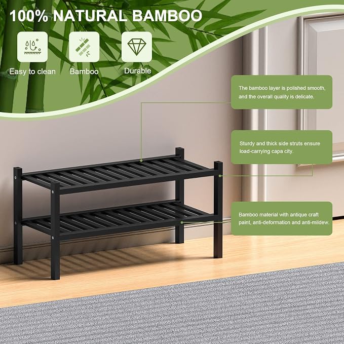 ROMGUAR CRAFT 2 Tier Bamboo Shoe Rack - Image 6