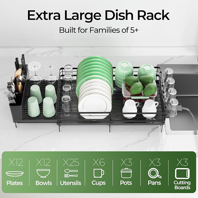 Large Dish Drying Rack, Expandable Dish Rack, Stainless Steel Dish Racks - Image 3