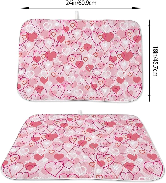 Valentines Day Dish Drying Mat 18 x 24 inch Pink Love Hearts Decorative Drying - Image 2