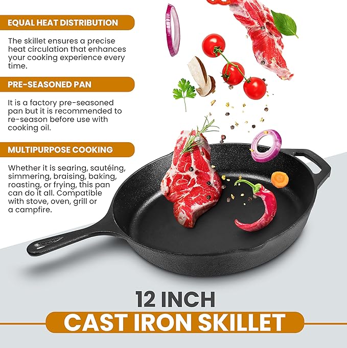 Utopia Kitchen Premium Saute Frying Pan 12 Inch, Cast Iron Chefs Pan, Pre - Image 4