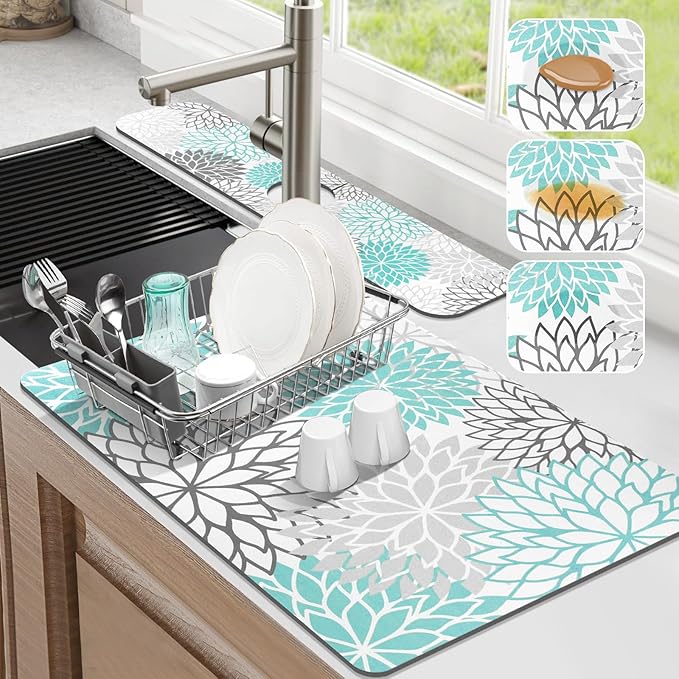 Findosom 2PCS 16" x 24" Dish Drying Mat & 24" x 5.5" Sink Splash Guard by Findosom
