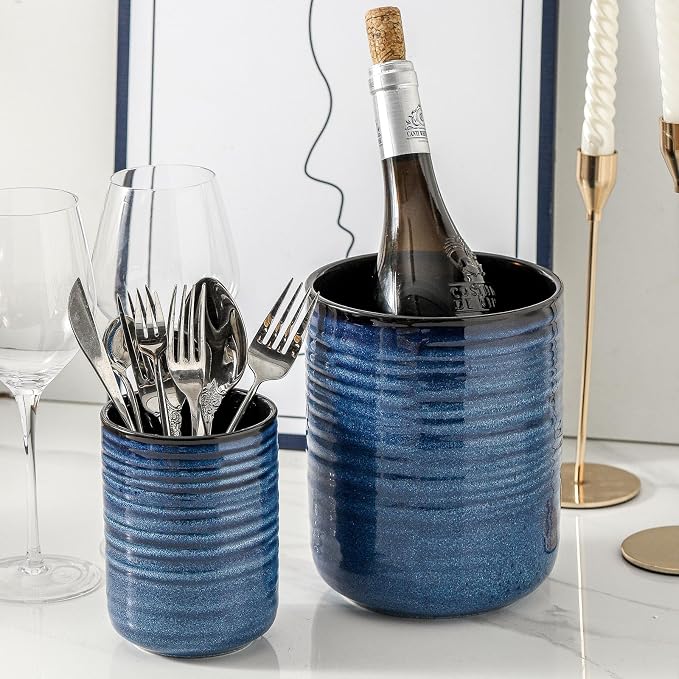 HASENSE Ceramic Utensil Holder Set of 2, Modern Farmhouse Kitchen Utensil Crocks - Image 7