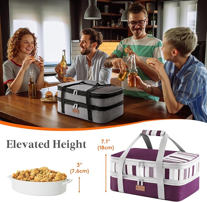 Lifewit Insulated Double Decker Casserole Carrier, Expandable Lasagna Lugger - Image 4