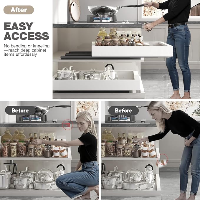 Seinloes 2 Pack Pull Out Cabinet Organizer 19" Deep, Full Extension 3 Slide - Image 5